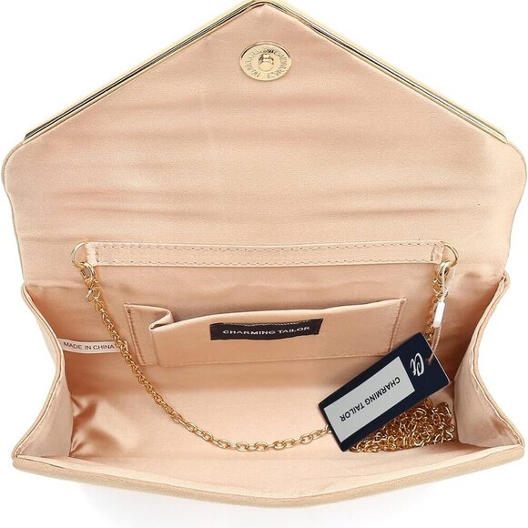 Faux Suede Clutch Bag Elegant Metal Binding Evening Purse for Wedding - Picture 4 of 7